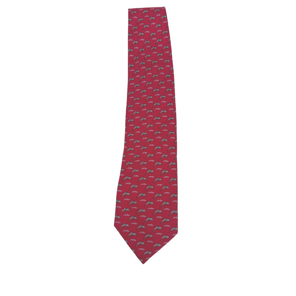 The Nature Conservancy Neck Tie Mens 100% Silk Dolphin Red 59.5"x4" Handmade